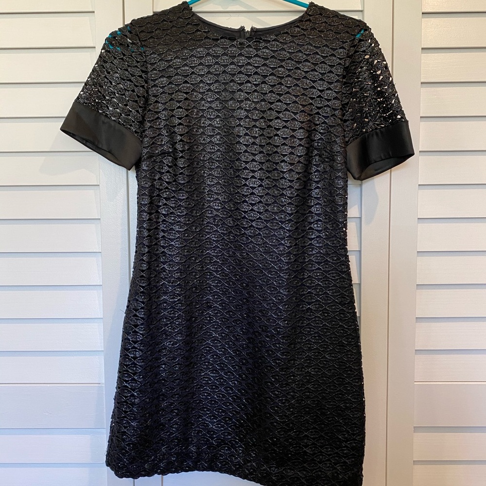 DVF Black Shimmer Lace Mini Dress